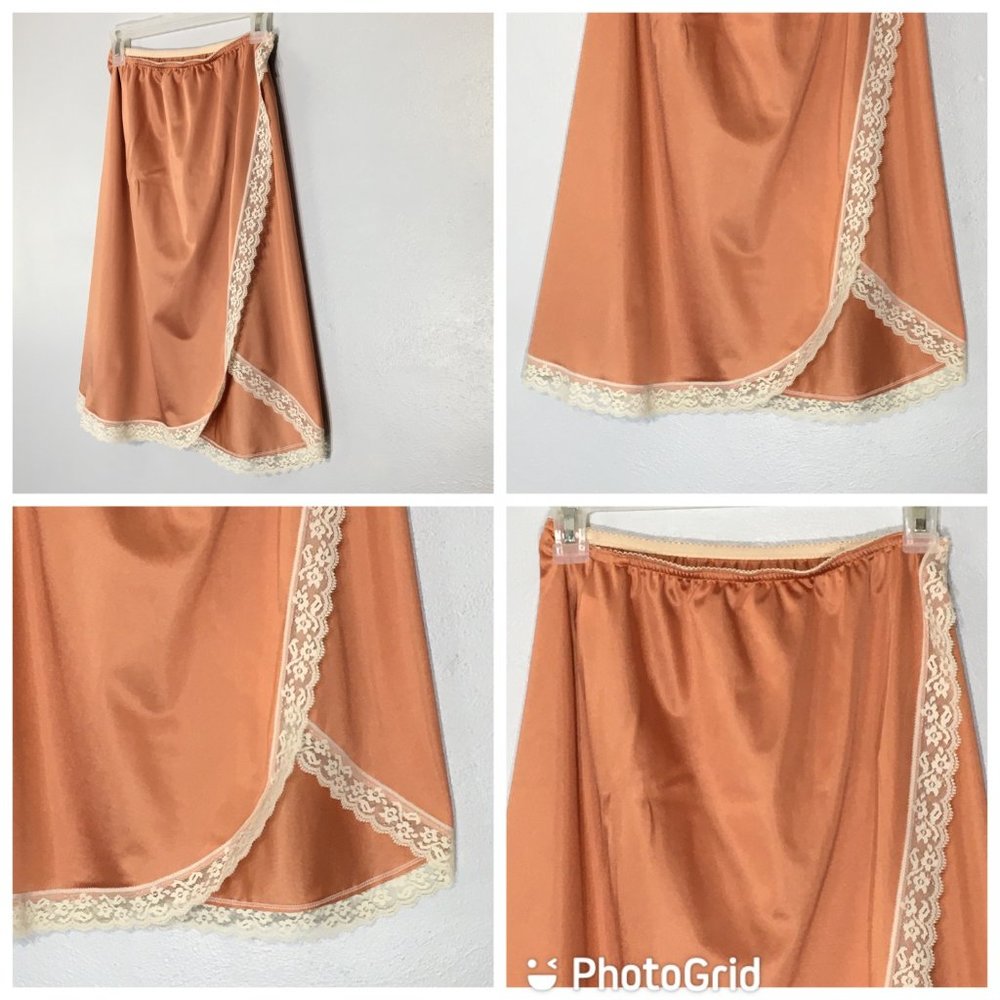 Vintage Copper Colored Half Slip, Feminine Slip Skirt, Wrap High Slit Coquette - Picture 2 of 16